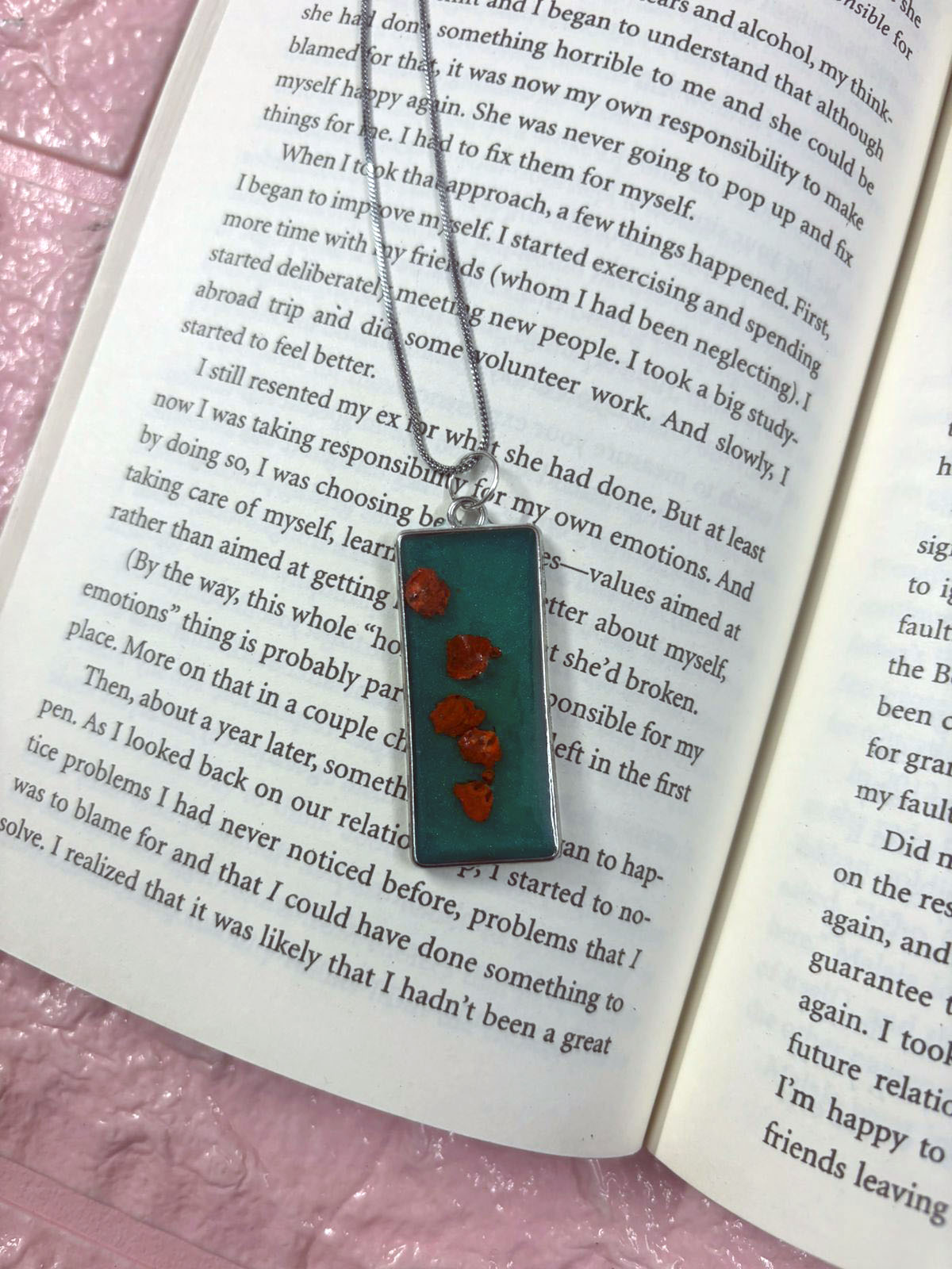 Green Resin Pendant with Orange Floral